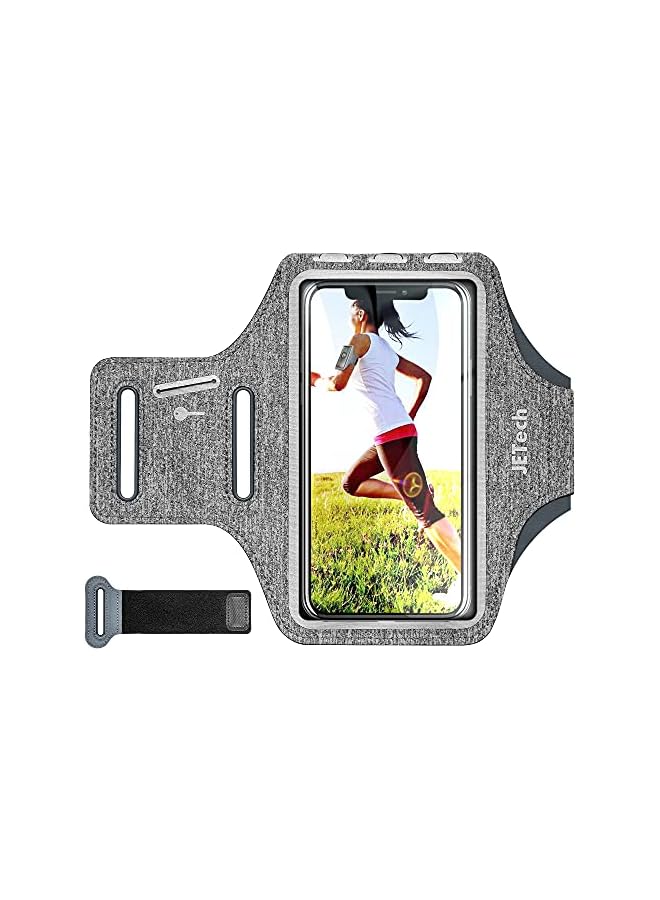 JETech Phone Armband Holder with Key Holder and Card Slot for Phone Upto 6.2 inch, iPhone 14 Pro/14/13 Pro/13/12/11/XR/XS/X/8, Galaxy S23/S22, Pixel 7a/6a, Water Resistant, Adjustable Band, Grey - Image 1