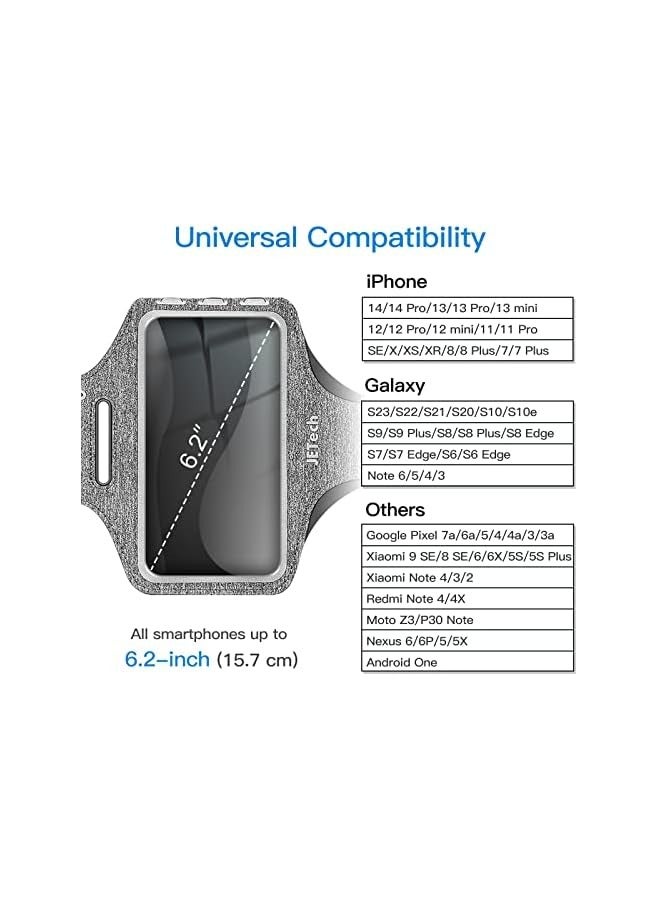JETech Phone Armband Holder with Key Holder and Card Slot for Phone Upto 6.2 inch, iPhone 14 Pro/14/13 Pro/13/12/11/XR/XS/X/8, Galaxy S23/S22, Pixel 7a/6a, Water Resistant, Adjustable Band, Grey - Image 2