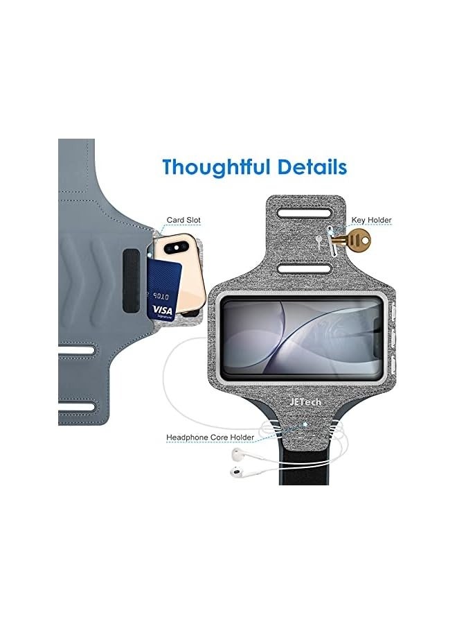 JETech Phone Armband Holder with Key Holder and Card Slot for Phone Upto 6.2 inch, iPhone 14 Pro/14/13 Pro/13/12/11/XR/XS/X/8, Galaxy S23/S22, Pixel 7a/6a, Water Resistant, Adjustable Band, Grey - Image 4