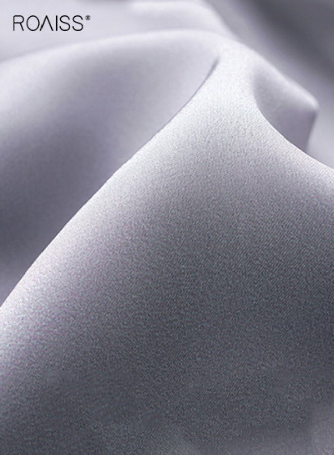 رويس بيجامة صيفية للرجال من الحرير الجليدي مع ياقة رفيعة قابلة للتهوية وأزرار أمامية وأكمام طويلة وبنطلون طويل طقم بيجامة بسيط ومريح وخصر مرن وبدلة استرخاء - Image 4