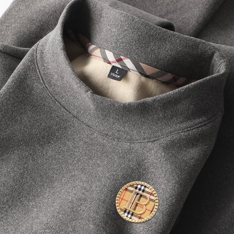 Men'S Fleece Semi-High Collar Long-Sleeved T-Shirt Base Shirt Men'S Double-Sided Fleece Thickened Warm White Sweater Trendy Inner - Image 3