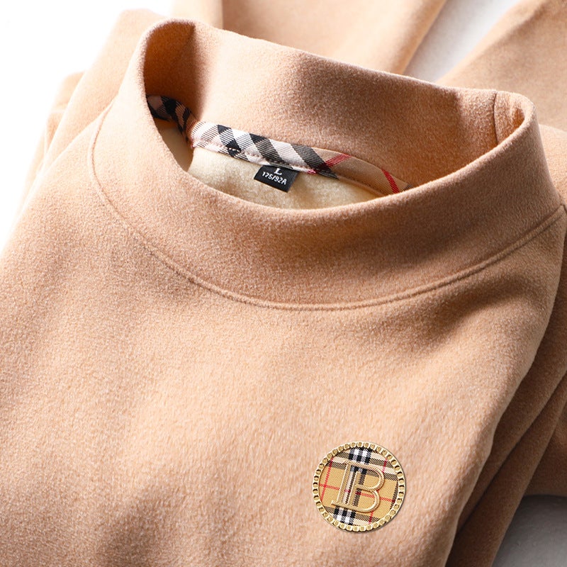 Men'S Fleece Semi-High Collar Long-Sleeved T-Shirt Base Shirt Men'S Double-Sided Fleece Thickened Warm White Sweater Trendy Inner - Image 5