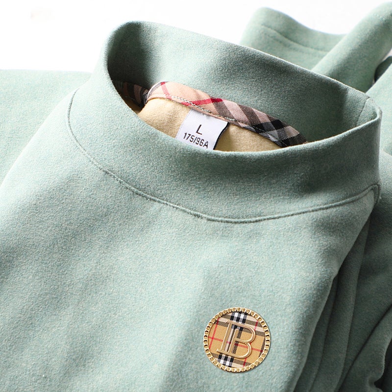 Men'S Fleece Semi-High Collar Long-Sleeved T-Shirt Base Shirt Men'S Double-Sided Fleece Thickened Warm White Sweater Trendy Inner - Image 1