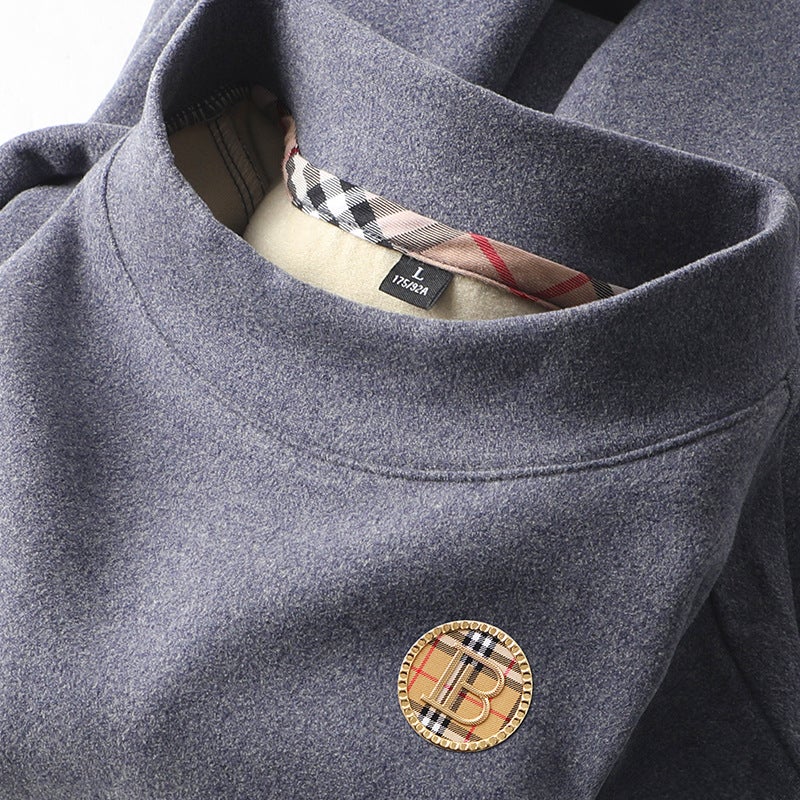 Men'S Fleece Semi-High Collar Long-Sleeved T-Shirt Base Shirt Men'S Double-Sided Fleece Thickened Warm White Sweater Trendy Inner - Image 4