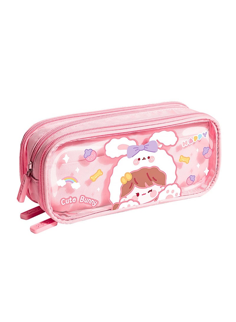 Big Capacity Pencil Pen Case, Multi-slot Pen Bag with Transparent Visible Layer,Simple Stationery Bag,Office College School  Storage Case for Teens Girls Adults Student(Pink) - Image 1