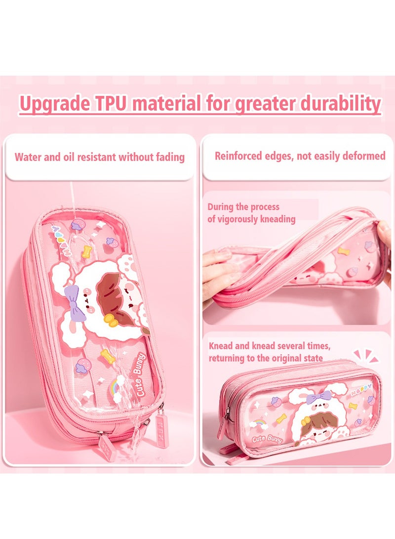 Big Capacity Pencil Pen Case, Multi-slot Pen Bag with Transparent Visible Layer,Simple Stationery Bag,Office College School  Storage Case for Teens Girls Adults Student(Pink) - Image 3