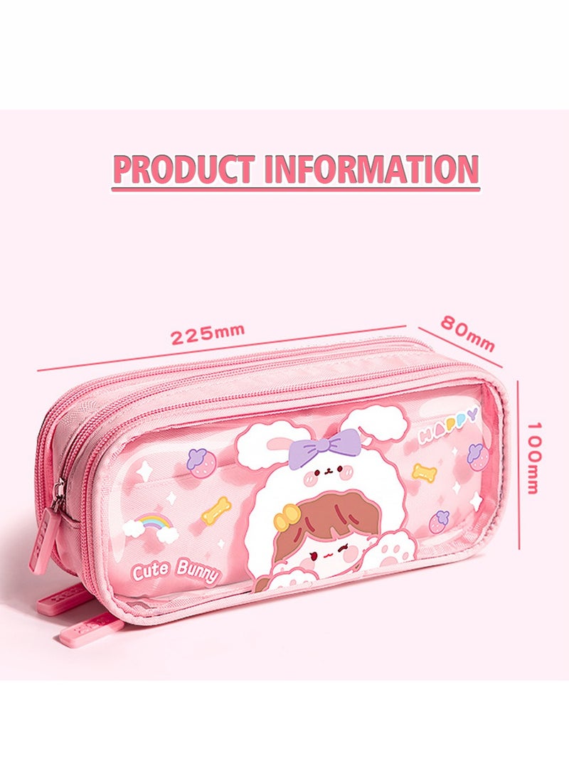Big Capacity Pencil Pen Case, Multi-slot Pen Bag with Transparent Visible Layer,Simple Stationery Bag,Office College School  Storage Case for Teens Girls Adults Student(Pink) - Image 2