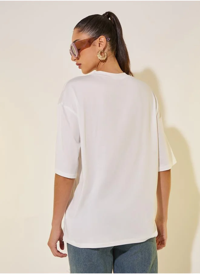 Styli Graphic Print Short Sleeve Oversized T-Shirt