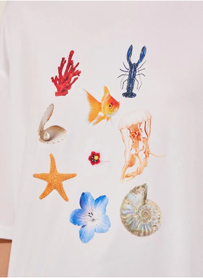 Styli Graphic Print Short Sleeve Oversized T-Shirt