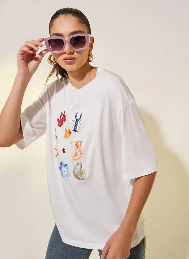 Take Two Graphic Print Short Sleeve Oversized T-Shirt