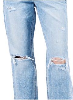 Web Denim Web Denim High Waist Straight Jeans for Women - Knee Rip, Button Fly, Distressed Ankle  - Image 4