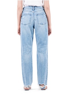 Web Denim Web Denim High Waist Straight Jeans for Women - Knee Rip, Button Fly, Distressed Ankle  - Image 3