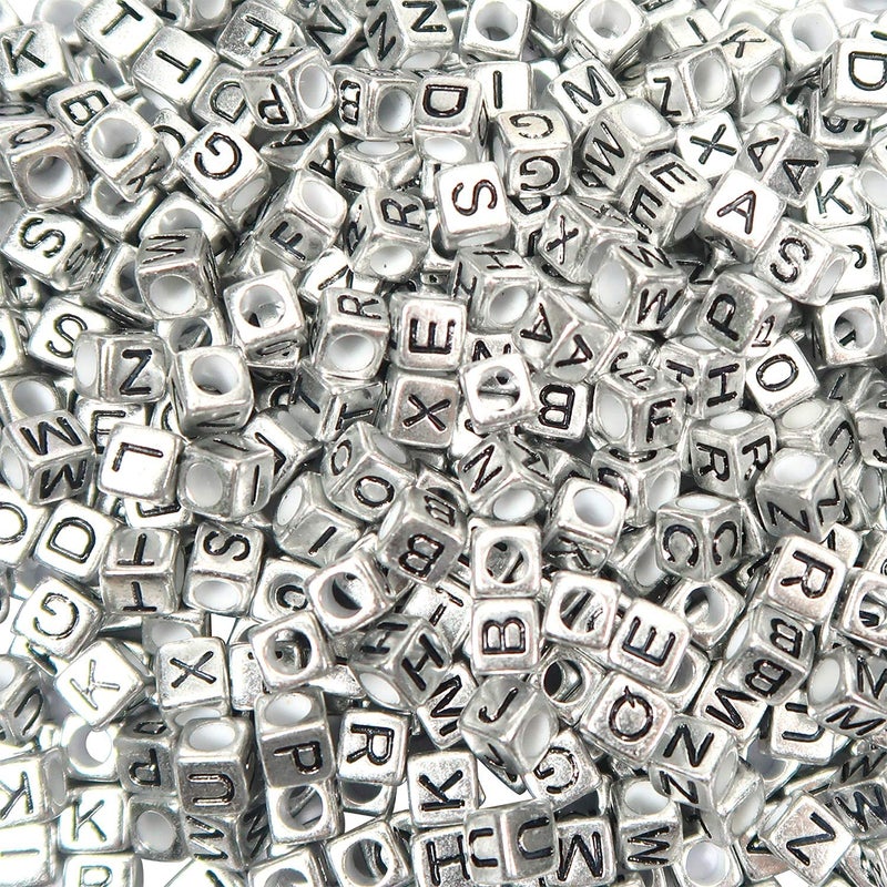 KASTWAVE 200 Pcs 6mm Silver Acrylic Round Alphabet Beads for Jewellery Making, Bracelets, Necklaces, Key Chains, Beading, DIY, Art, Crafts, Homemade Gifts, Round Charms with Small Hole, A-Z