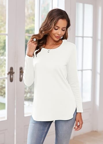 Herou Women's Casual Long Sleeve T Shirt Crewneck With Side Split Fall Pullover Loose Tunic Sweater Tops - Image 4