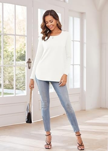 Herou Women's Casual Long Sleeve T Shirt Crewneck With Side Split Fall Pullover Loose Tunic Sweater Tops - Image 5