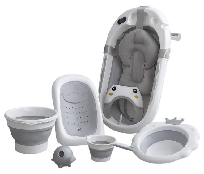 Premium 8-in-1 Foldable Baby Bathtub System with Integrated Thermometer - The Complete Safety & Space-Saving Solution