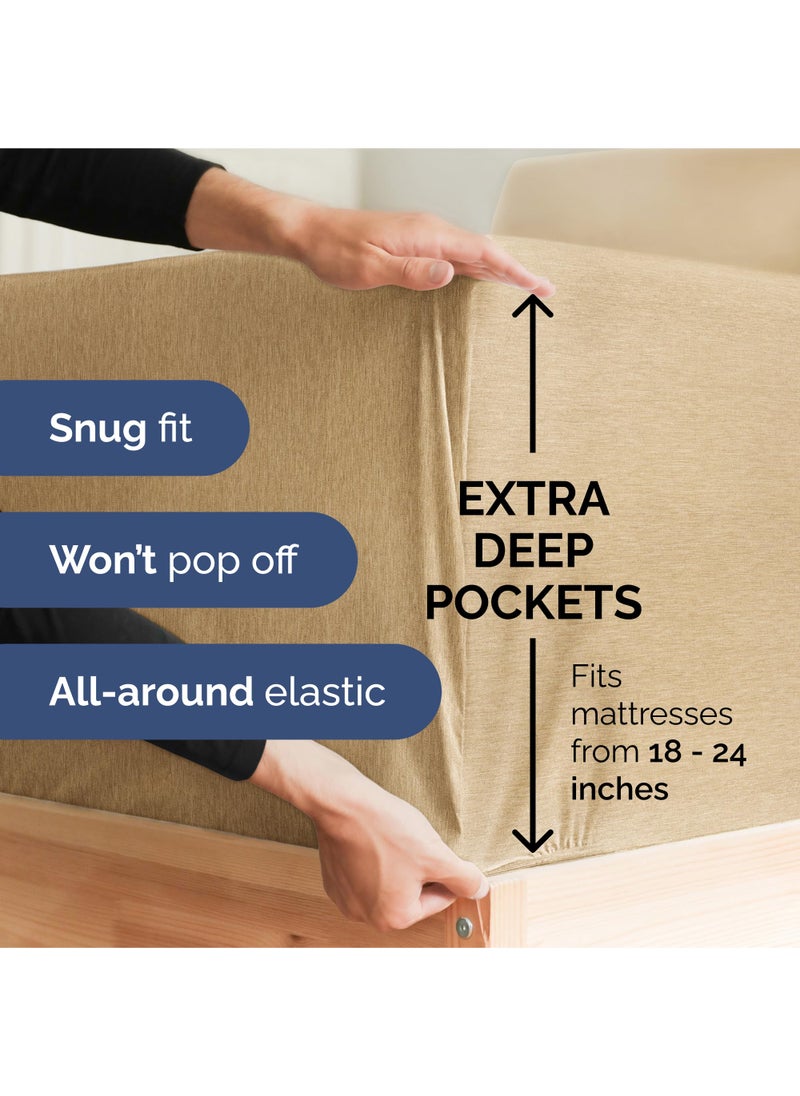 Extra Deep King Sheet Set - 6 Piece Breathable and Cooling Sheets - Hotel Luxury Bed Sheets Set - Easy Fit - Soft  Wrinkle Free and Comfy Sheets Set - Heathered Tan Sheet Set with Extra Deep Pockets
