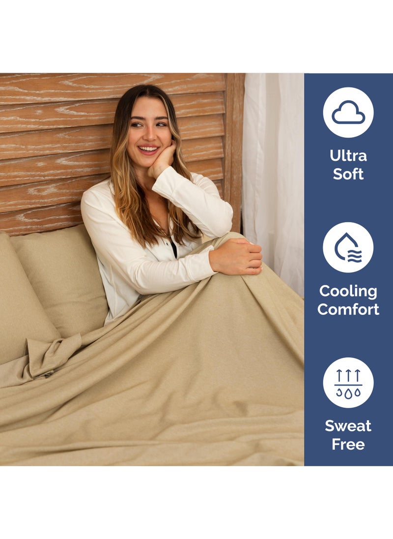 Extra Deep King Sheet Set - 6 Piece Breathable and Cooling Sheets - Hotel Luxury Bed Sheets Set - Easy Fit - Soft  Wrinkle Free and Comfy Sheets Set - Heathered Tan Sheet Set with Extra Deep Pockets
