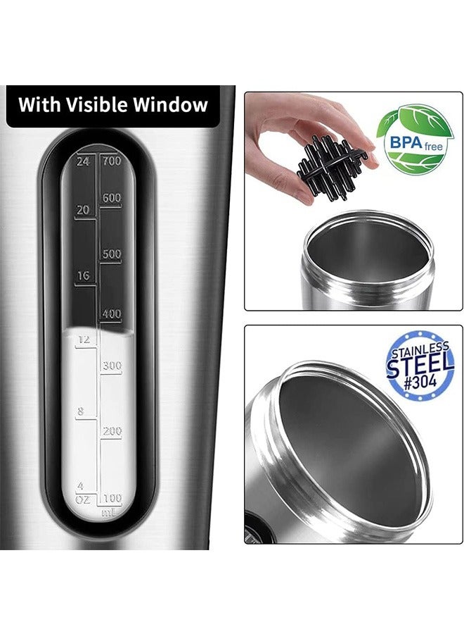Protein Shaker Bottle, Protein Shaker Cup with shaker ball, Visible Window, Stainless Steel Shaker Bottle Leak Proof (silver) - Image 3