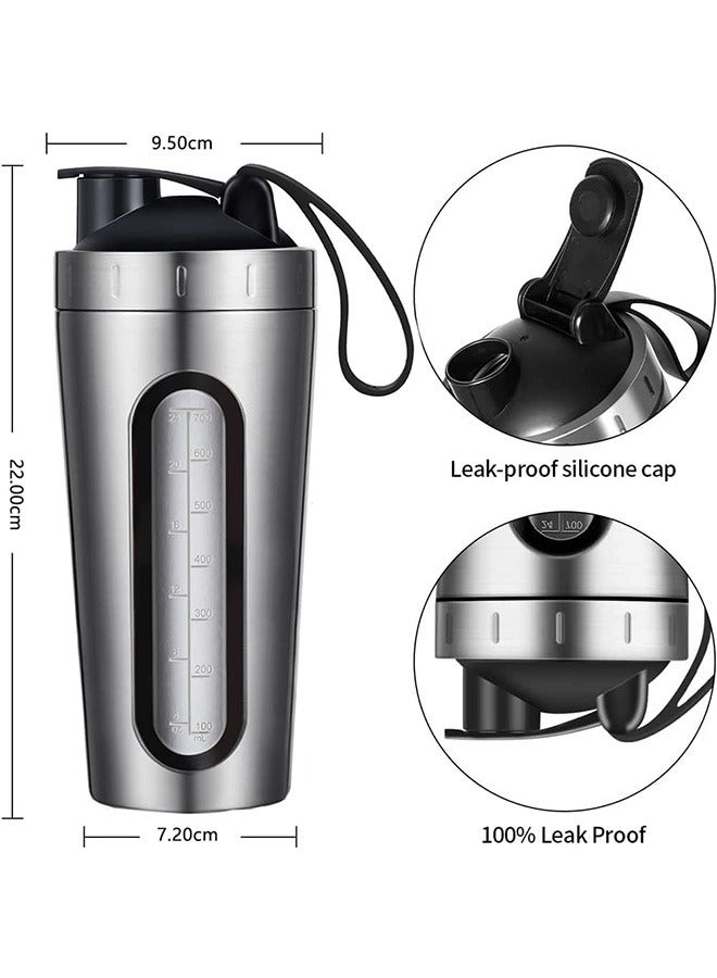 Protein Shaker Bottle, Protein Shaker Cup with shaker ball, Visible Window, Stainless Steel Shaker Bottle Leak Proof (silver) - Image 2