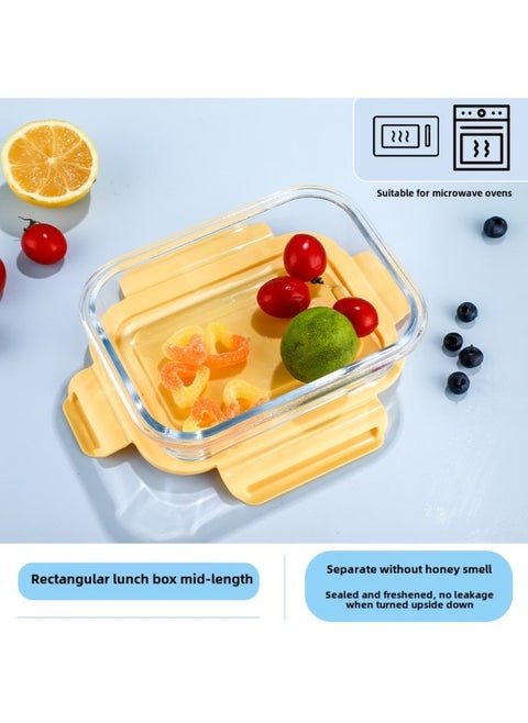 Customized Student Lunch Box With Meal Microwave Oven Temperature Resistant Glass Lunch Box Partition Refrigerator Storage Set Fresh-keeping Bowl-Specifications:Medium-long Fresh-keeping Bowl 700ml-Color:Yellow
