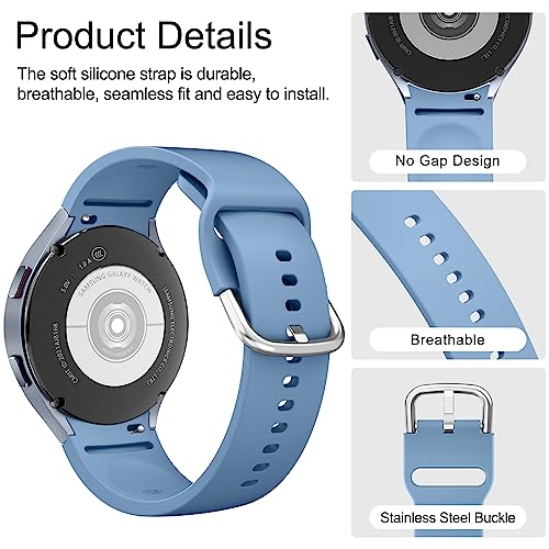 Tobfit Straps Compatible with Samsung Galaxy Watch 7/6/5/4 Strap 40mm 44mm,20mm Adjustable Original Style Silicone Sport Replacement for Samsung Galaxy Watch 7/6/5/4 Women Men -Blue-Gray - Image 4
