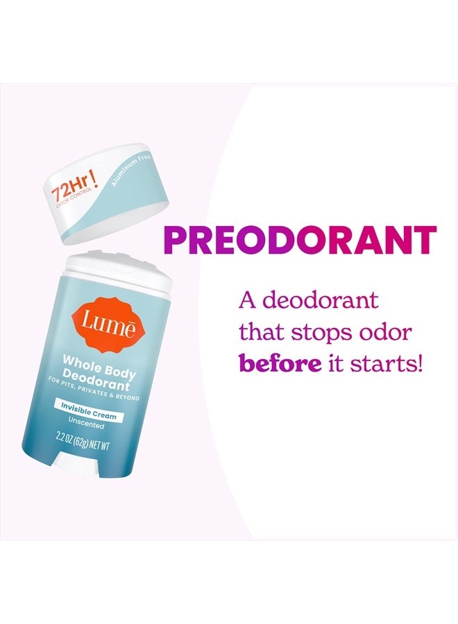 Lume Whole Body Deodorant - Invisible Cream Stick - 72 Hour Odor Control - Aluminum Free, Baking Soda Free, Skin Safe - 2.2 ounce (Unscented) - Image 5