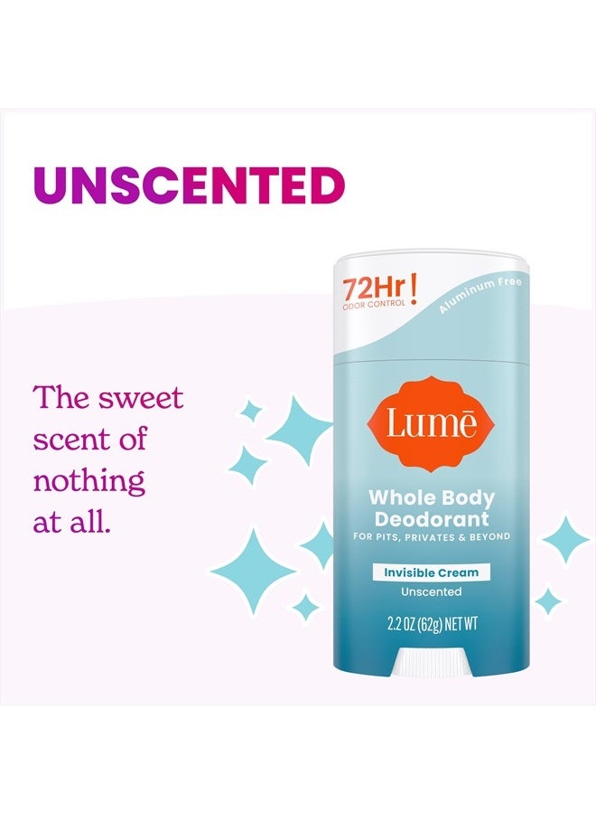 Lume Whole Body Deodorant - Invisible Cream Stick - 72 Hour Odor Control - Aluminum Free, Baking Soda Free, Skin Safe - 2.2 ounce (Unscented) - Image 3