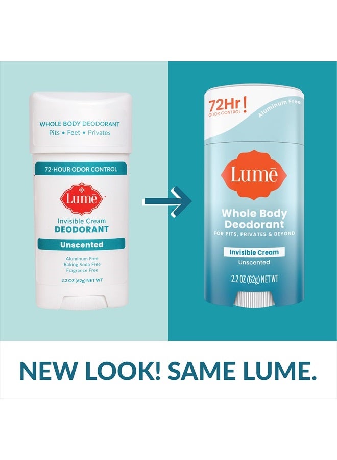 Lume Whole Body Deodorant - Invisible Cream Stick - 72 Hour Odor Control - Aluminum Free, Baking Soda Free, Skin Safe - 2.2 ounce (Unscented) - Image 2