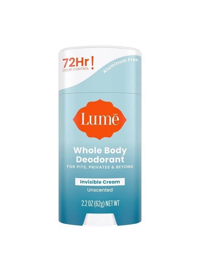 Lume Whole Body Deodorant - Invisible Cream Stick - 72 Hour Odor Control - Aluminum Free, Baking Soda Free, Skin Safe - 2.2 ounce (Unscented) - Image 1