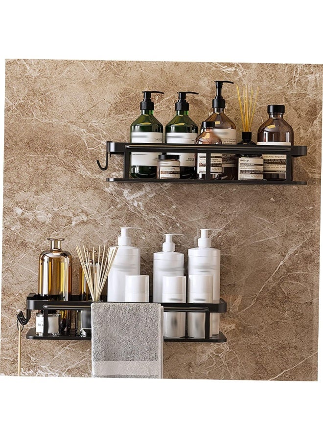 DIOTTI 2-Pack Wall-Mounted Bathroom Shelves Set, No Drill Shower Caddy Organizer, Self-Adhesive Plastic Storage Racks, Space-Saving Black Shelf Stand for Bathroom & Kitchen - Image 4