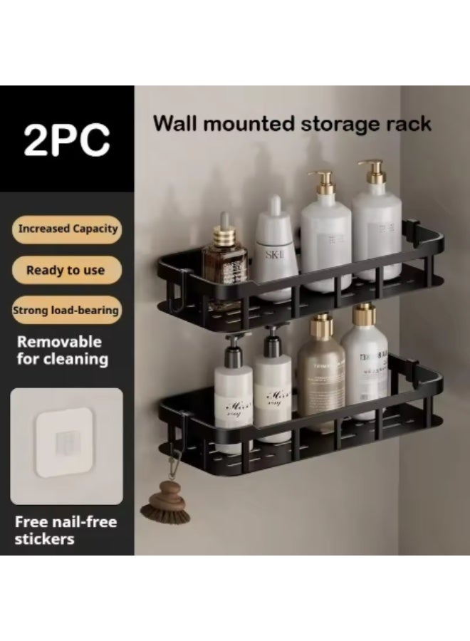 DIOTTI 2-Pack Wall-Mounted Bathroom Shelves Set, No Drill Shower Caddy Organizer, Self-Adhesive Plastic Storage Racks, Space-Saving Black Shelf Stand for Bathroom & Kitchen - Image 2