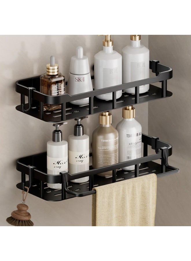 DIOTTI 2-Pack Wall-Mounted Bathroom Shelves Set, No Drill Shower Caddy Organizer, Self-Adhesive Plastic Storage Racks, Space-Saving Black Shelf Stand for Bathroom & Kitchen - Image 1