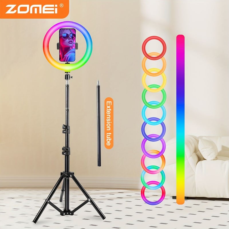 ZOMEI 10 Inch RGB Selfie Ring Light With 70 Inch Tripod For Live Streaming Photography - Image 1