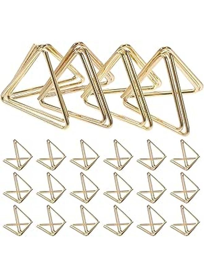 Gold Triangle Paper Clips 30 Pieces Double Layer Metal Memo Holders For Office School Desktop Organization - Image 1