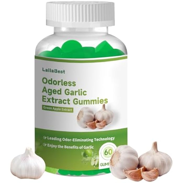 Odorless Aged Garlic Extract Gummies,7500mg Garlic,2 Years Aged Garlic Extract,Grown Allium Sativum Bulb,Potent Antioxidant Supplement,Immune Support,Heart Health,Green Apple Flavor - Image 1