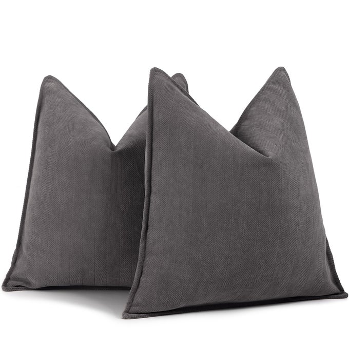 RUSTIC GRAY PILLOW COVERS 20X20 SET OF 2 CHENILLE THROW PILLOW COVERS WITH ELEGANT DESIGN SOFT AND LUXURIOUS DECORATIVE THROW PILLOWS FOR COUCH BED AND HOME DECOR