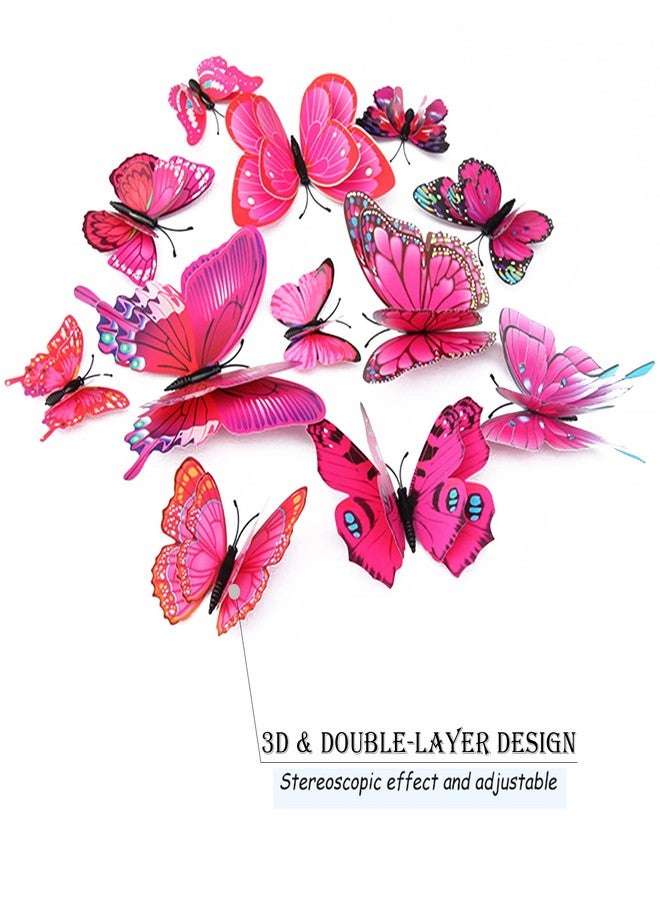 Opseam Butterfly Wall Decor 24/48 PCS, 3D Butterflies Stickers for Party Decorations with Magnets (Purple&red, 24) - Image 2