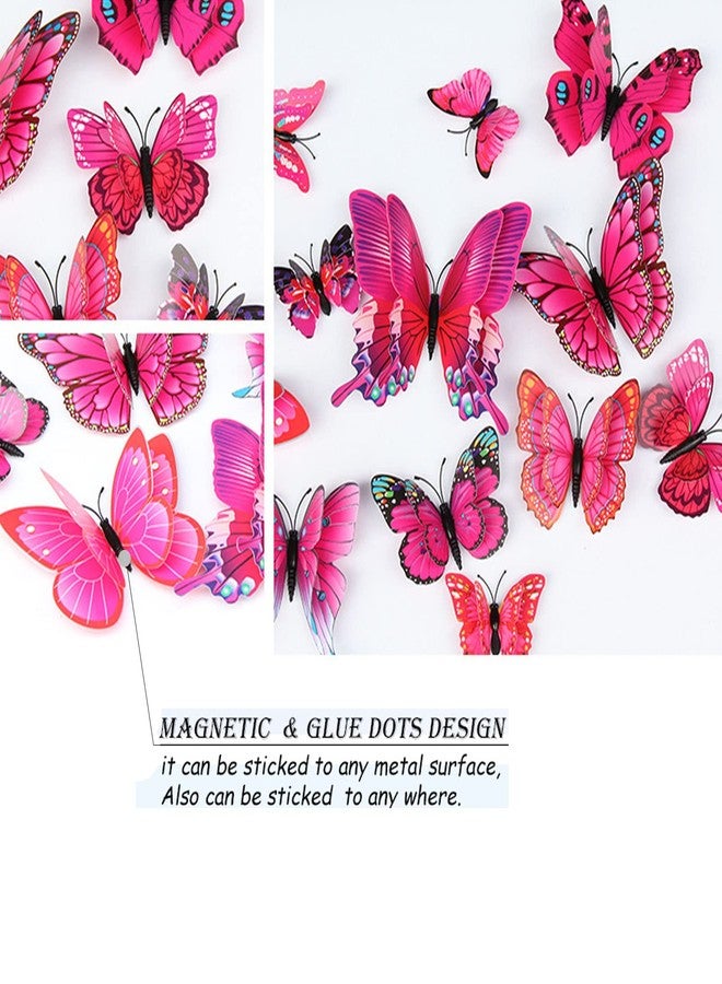 Opseam Butterfly Wall Decor 24/48 PCS, 3D Butterflies Stickers for Party Decorations with Magnets (Purple&red, 24) - Image 3
