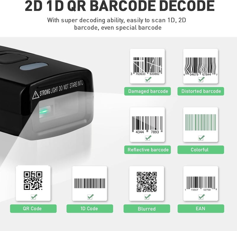 JRHC Wireless Barcode Scanner, 1D 2D Bluetooth Bar Code Scanners USB Wired & 4.2 Bluetooth & 2.4G Wireless 3 in 1 Portable Barcode Reader Automatic Fast Precise Scan Work with iOS, Windows, Android - Image 5