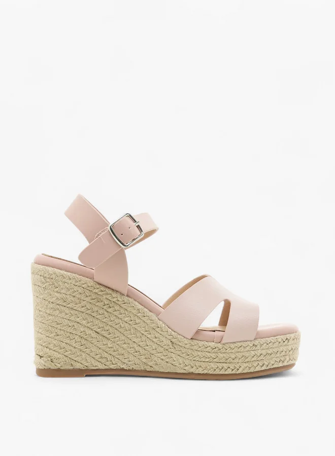 Paprika Women's Textured Wedge Heeled Sandals with Buckle Closure