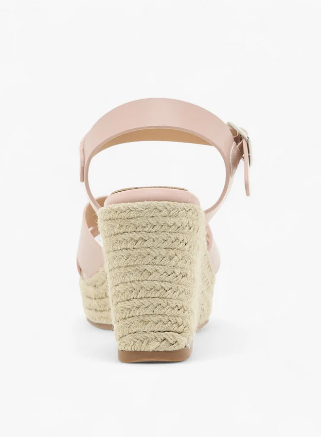 Paprika Women's Textured Wedge Heeled Sandals with Buckle Closure