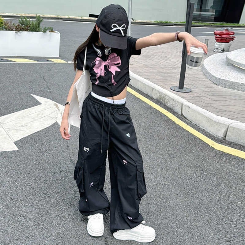 Pink Children'S Tooling Pants Thin 2024 Spring New Korean Style Loose Casual Western Style Tooling Pants - Image 1