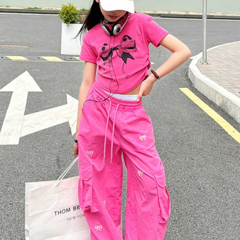 Pink Children'S Tooling Pants Thin 2024 Spring New Korean Style Loose Casual Western Style Tooling Pants - Image 2
