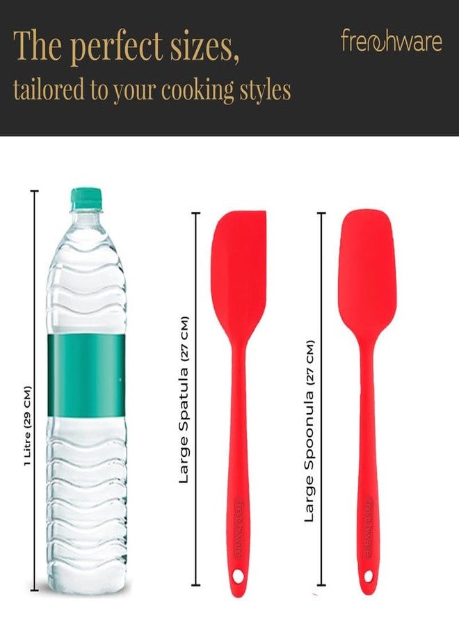 Frenchware Non-Stick Premium Silicone Spatula (Large Spatula & Large Spoon, Red) for Cooking, Baking & Mixing, Seamless Design - Image 3