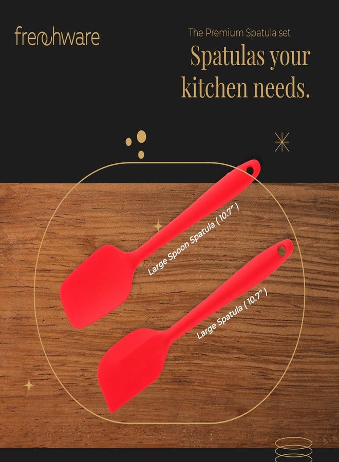 Frenchware Non-Stick Premium Silicone Spatula (Large Spatula & Large Spoon, Red) for Cooking, Baking & Mixing, Seamless Design - Image 2