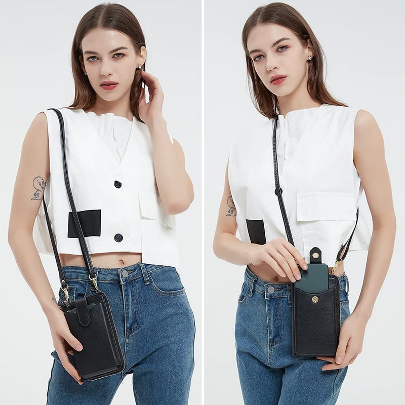 Peacocktion RFID Crossbody Wallet Purse for Women Small Travel Cell Phone Purses Trendy Vegan Leather Bags with Card Slots Black - Image 2