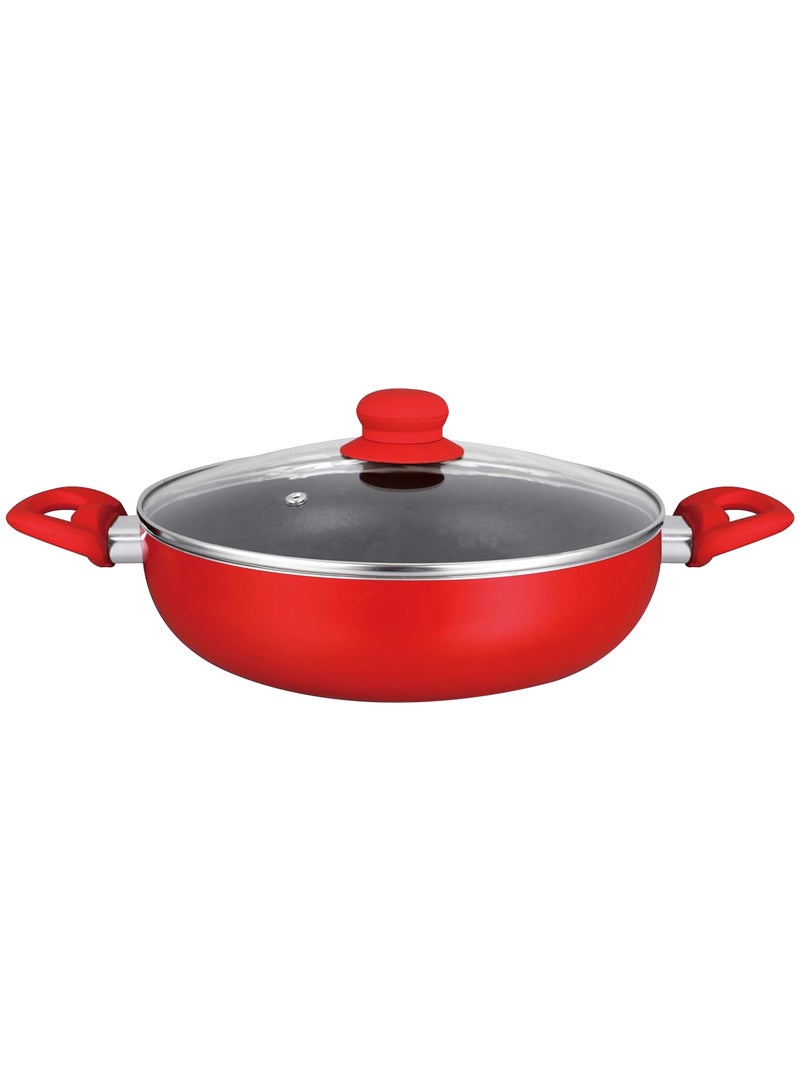 Sweet Home Non-Stick Wok Pan with Lid Red/Black 30 CM - Multi-layer non-stick interior, Silicone polyester exterior, Easy clean, Vibrant color, and PFOA Free. - Image 1