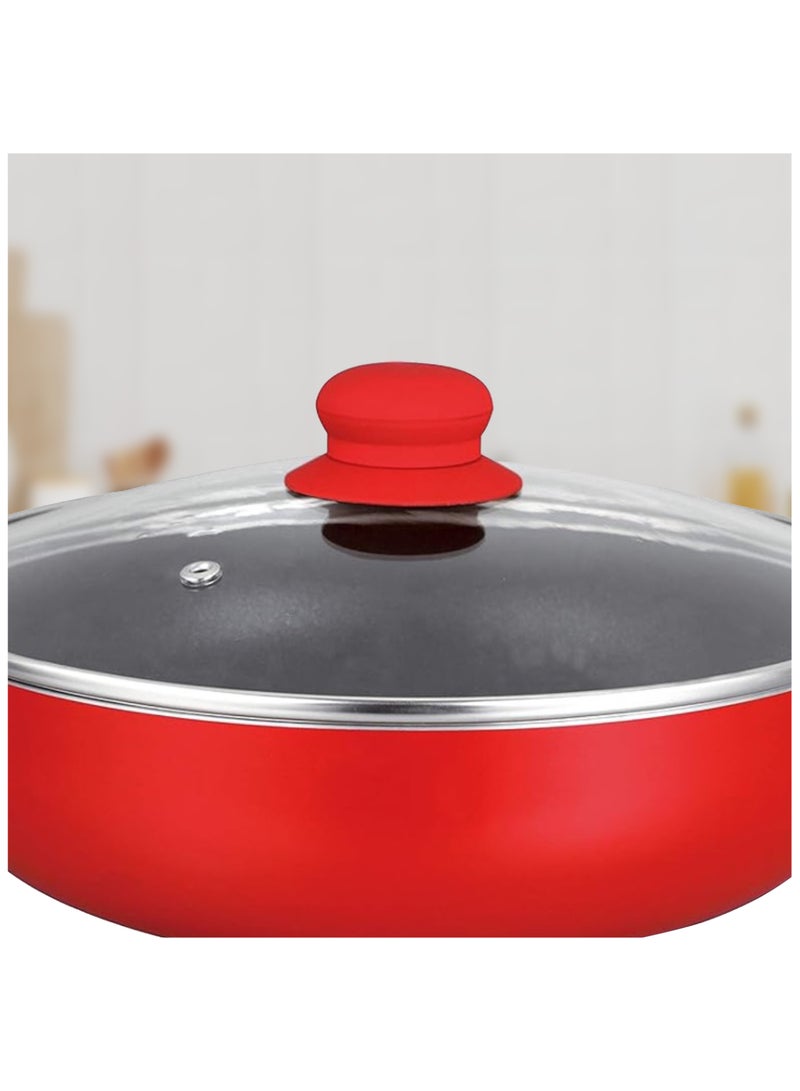 Sweet Home Non-Stick Wok Pan with Lid Red/Black 30 CM - Multi-layer non-stick interior, Silicone polyester exterior, Easy clean, Vibrant color, and PFOA Free. - Image 4