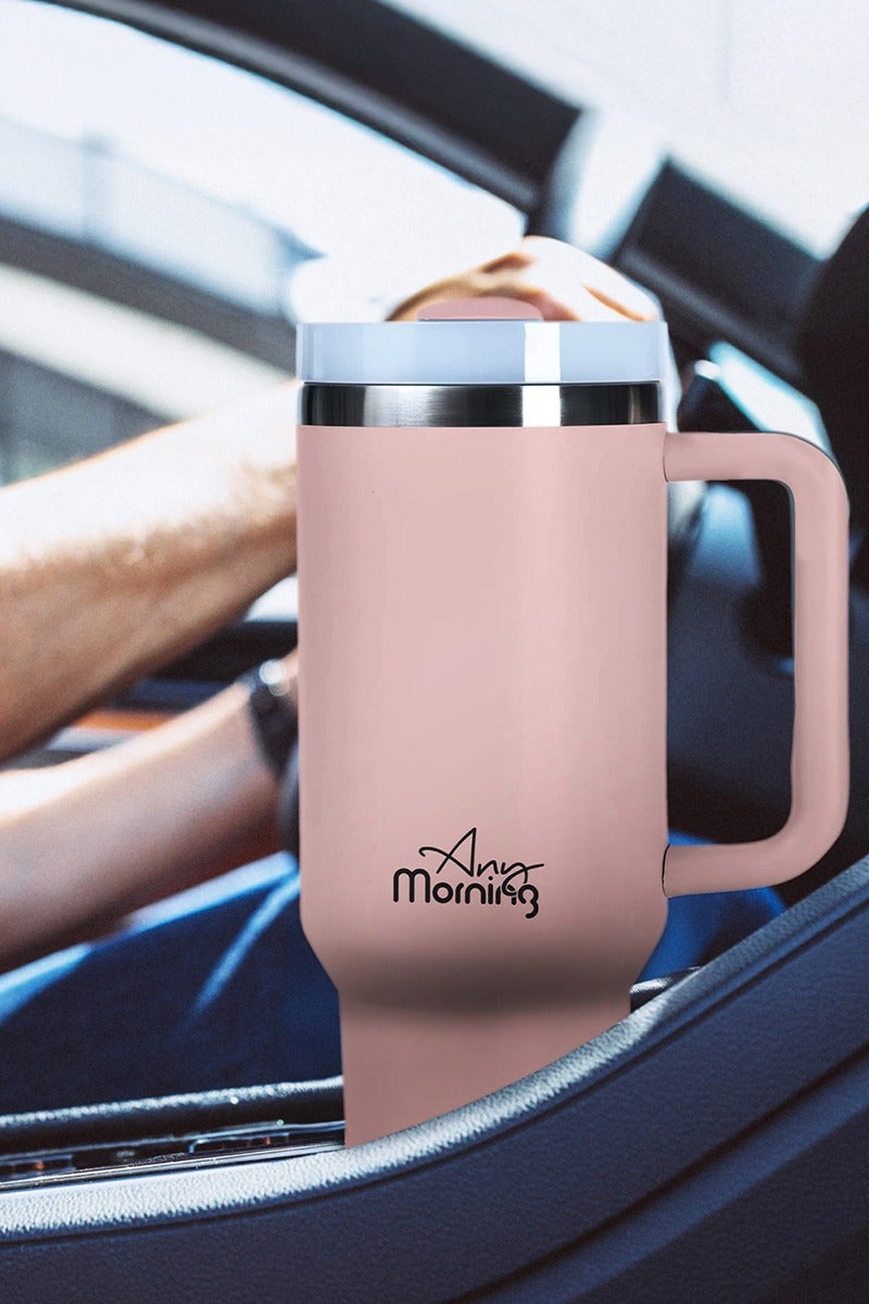 آني مورننغ كوب بغطاء محكم مانع للتسرب، بسعة 1200 مل مع عزل مفرغ، كوب قهوة كبير من الفولاذ المقاوم للصدأ مزدوج الطبقة، يحافظ على المشروبات ساخنة لمدة 9 ساعات وباردة لمدة 12 ساعة، يناسب حامل الأكواب في السيارة، تصميم أنيق يشبه الترمس. - Image 2